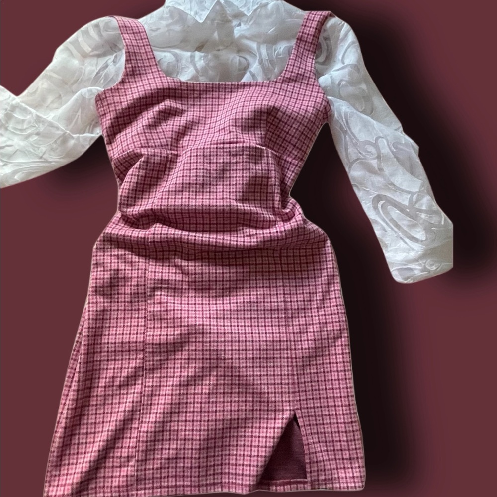 Pink plaid mini dress